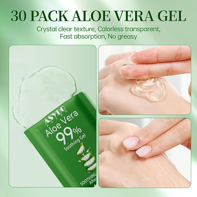 30 Pack Natural Aloe Vera Gel -99% Pure Moisturizing Aloe Vera, Soothing and Hydrating, Sunburn and Scar Repair, Portable Travel Size, After Sun Care for Face Body Hair