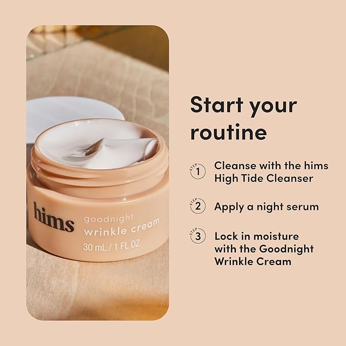 hims Goodnight Wrinkle Cream - Hyaluronic Acid & Shea Butter - Face Moisturizer for Fine Lines & Dry Skin - Deep Hydration Night Cream for Men - Non-Greasy, Paraben-Free & Vegan - 1 Fl Oz