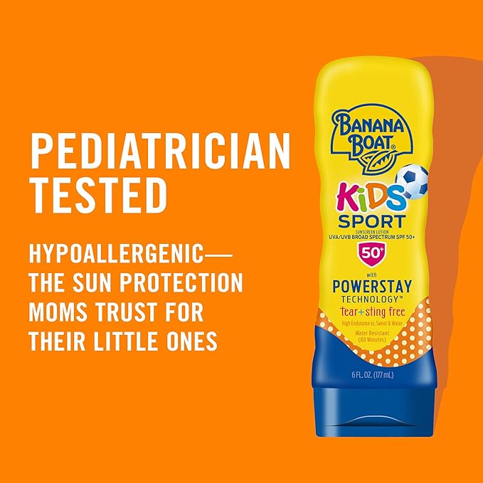 Banana Boat Sport Kids Sunscreen Lotion SPF 50, Twin Pack | Tear Free Sunscreen for Kids SPF 50, Childrens Sunblock Lotion, Oxybenzone-Free, 6oz each (Pack of 2)