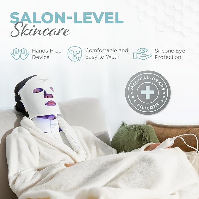 7 Colors LED Face and Neck Mask with Near-Infrared - Blue, Red Light Therapy for Face - 912 LEDs - Skincare Tool for Anti-Aging