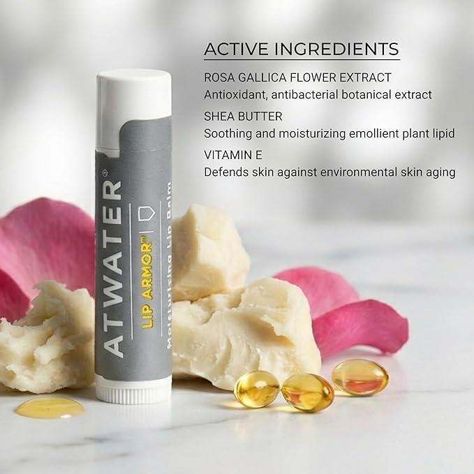 ATWATER Lip Armor Moisturizing Lip Balm Stick, 3-Pack + Bonus Stick, Low-Shine Hydrating Lip Care for Dry, Chapped Lips with Shea Butter, Vitamin E & Squalane, Fragrance-Free Lip Balm