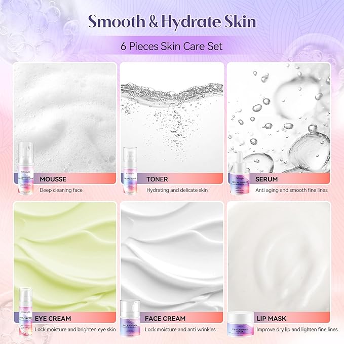 Valentines Day Gifts for Women, Collagen Retinol Skincare Set, 6 Pcs Anti-Aging Skin Care Set with Hydrating Cleanser, Eye Cream, Toner, Cream & Lip Mask, Facial Kit for Women, Birthday Gift for Her