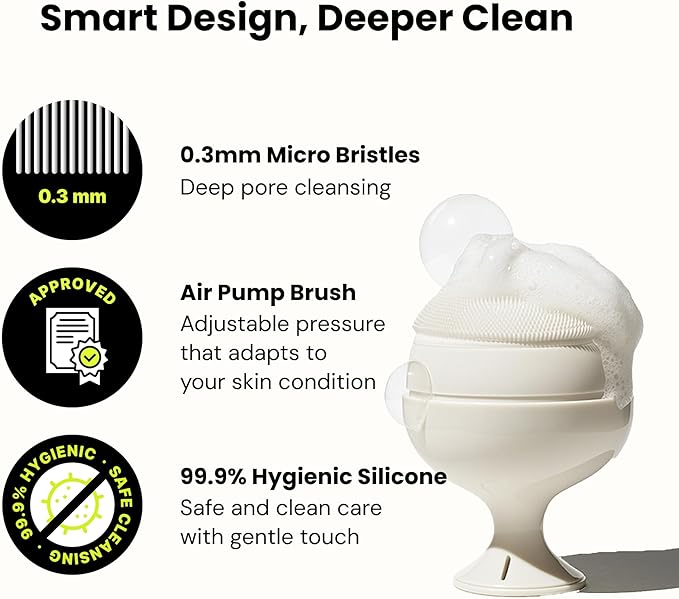 [PODL] Air-Pump Silicone Facial Cleansing Brush | Soft Manual Face Scrubber | 0.3mm Ultra-Fine Bristles, Micro-Bubble Makeup Deep Clean | Exfoliating Pore Care for Blackheads | Korean Skincare Tool
