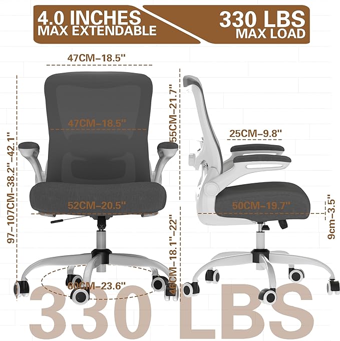 Ergonomic Office Chair - High Back Desk Chair with Adjustable Lumbar Support, Breathable Mesh Back, 330LBS Capacity, Easy Assembly, for Home Office Executive Computer Task