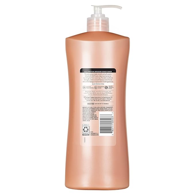 Suave Silk Protein Infusion Sleek & Smooth Conditioner for Dry, Unmanageable Hair, Anti Humidity & 48HR Frizz Control, Enhances Shine & Detangles, 28 FL OZ Pump, 4 Count