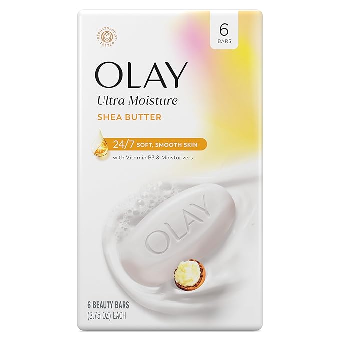 Olay Beauty Bar, Ultra Moisture,10x More Moisturizers, 24/7 Soft & Smooth Skin, Gentle Cleanse on Face & Body, Vitamin B3 Complex, For All Skin Types, Shea Butter Scent, 3.75 oz, (Pack of 6)