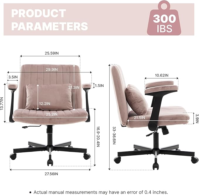 Ergonomic Cross Legged Chair with Wheels,360° Swivel Meditation Chair,ADHD Chair, Criss Cross Desk Chair with Lumbar Support and Adjustable Stool, (Wide seat Cushion, Light Pink)