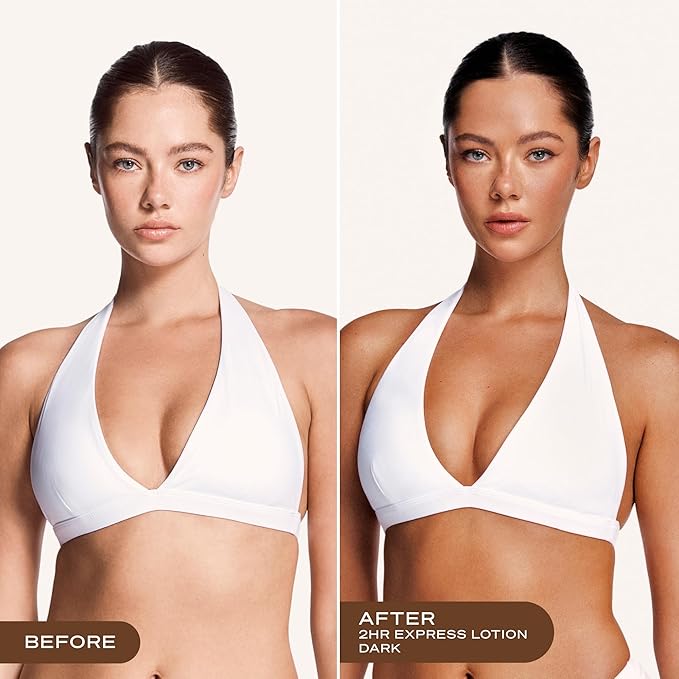 Loving Tan NEW 2 Hr Express Self Tanning Body Lotion, Dark - Hydrating Natural-Looking Glow Sunless Self Tanner, Streak-Free, Dermatologist Tested, Lightweight, Vegan and Cruelty-Free - 3.3 fl oz