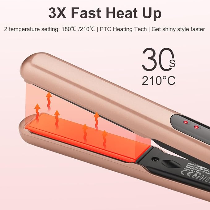 JAETON Small Flat Iron 0.7 Inch Mini Hair Straightener and Curler 2 in 1,30S Heat-up,Dual Voltage Travel Curling Iron,for Short Hair,Bangs, Pixie Cut,Beard