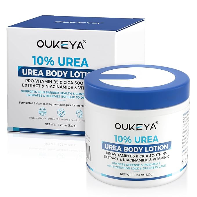 OUKEYA Urea Cream for Dry Chapped Skin with 10% Urea Deep Moisturizer Body Lotion, Softens & Soothes Hands Elbows Feet Hydrates Locks in Moisture, Fast Absorbing & Non-Greasy, 11.28 oz Large Capacity