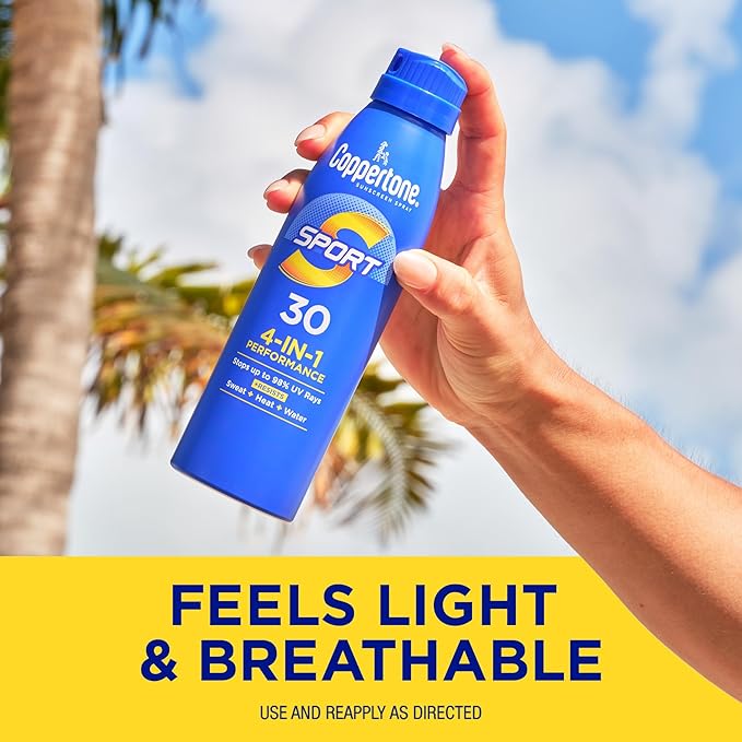 Coppertone Sport Sunscreen Spray SPF 30, Water Resistant Spray Sunscreen for Body, 5.5 Oz (Packaging May Vary)