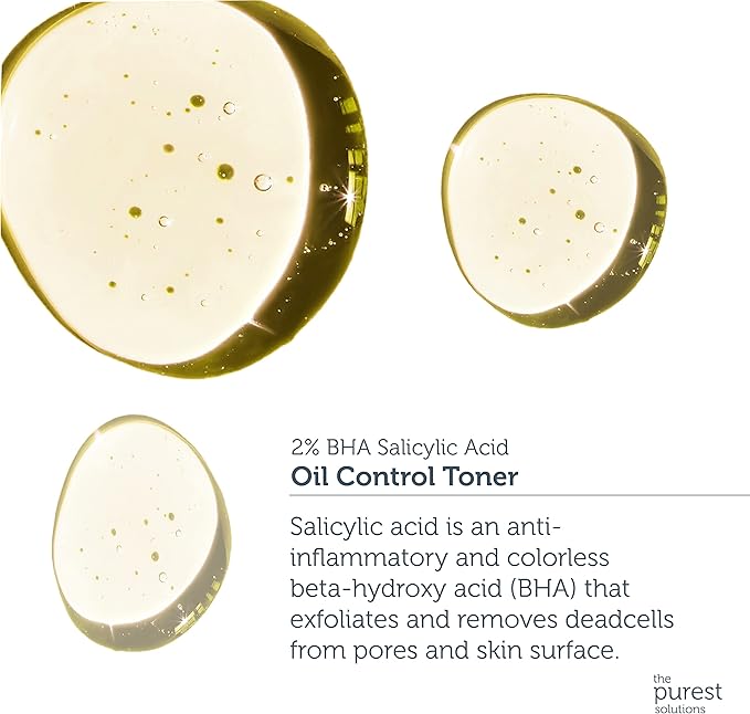 The Purest Solutions Oil Control Toner (2% BHA Salicylic Acid) - Oily, Pore Balancing Toner for Acne & Scarred Skin - Blackhead Targeted Formula - Vegan | Cruelty Free | Eco Friendly (6.76 fl. oz)