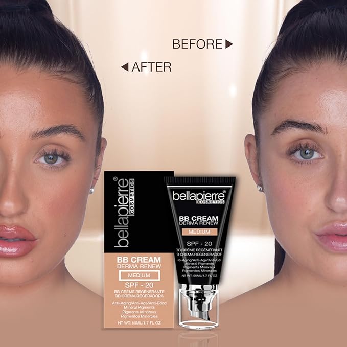 Bellapierre BB Cream SPF 20 – Mineral Sunscreen & Liquid Foundation, Lightweight Face Moisturizer with Buildable Coverage, Matte Finish, Non-Toxic, Paraben-Free, Cruelty-Free – 1.7 oz - Medium
