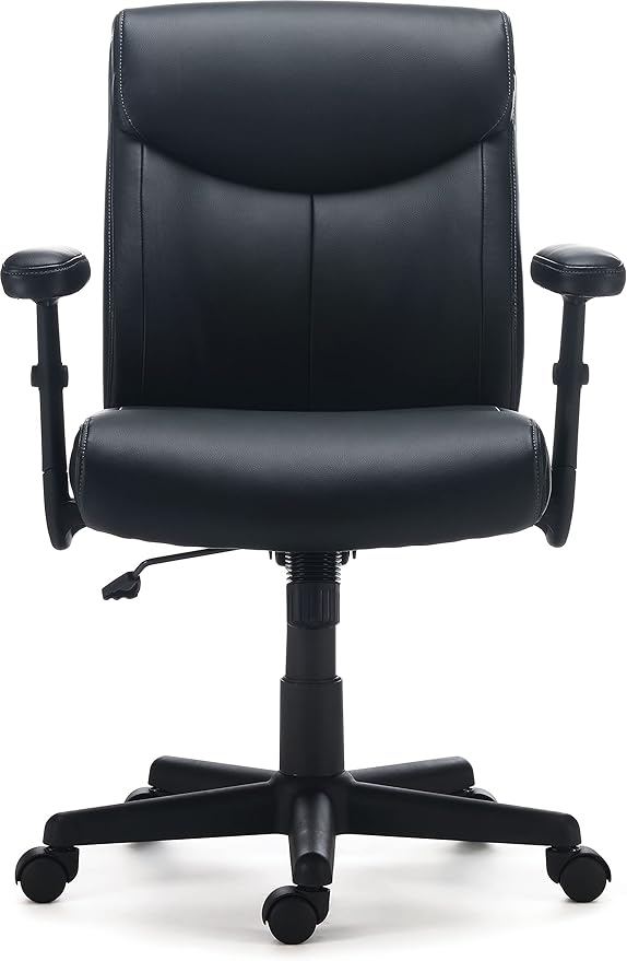 Staples Ergonomic Task Chair, Faux Leather, Ergonomic, Adjustable Height, Swivel, Black
