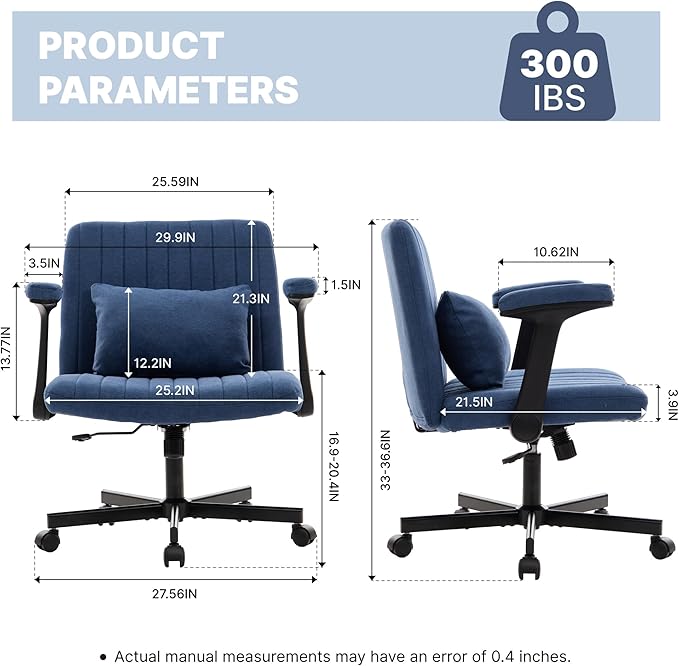 Ergonomic Cross Legged Chair with Wheels,360° Swivel Meditation Chair,ADHD Chair, Criss Cross Desk Chair with Lumbar Support and Adjustable Stool, (Wide seat Cushion, Blue)