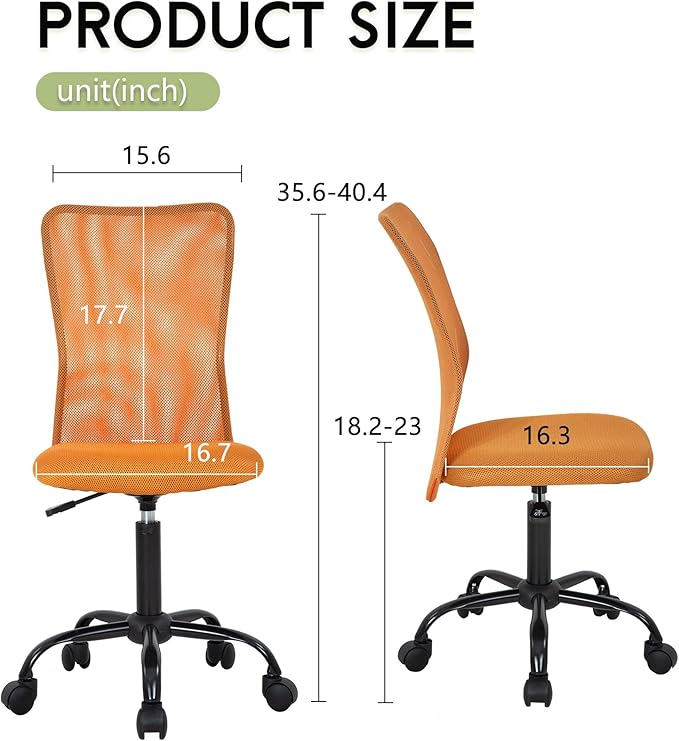 BestOffice Ergonomic Office Chair Desk Chair Mesh Computer Chair Armless Back Support Modern Executive Rolling Swivel Chair with Lumbar Support (Orange)