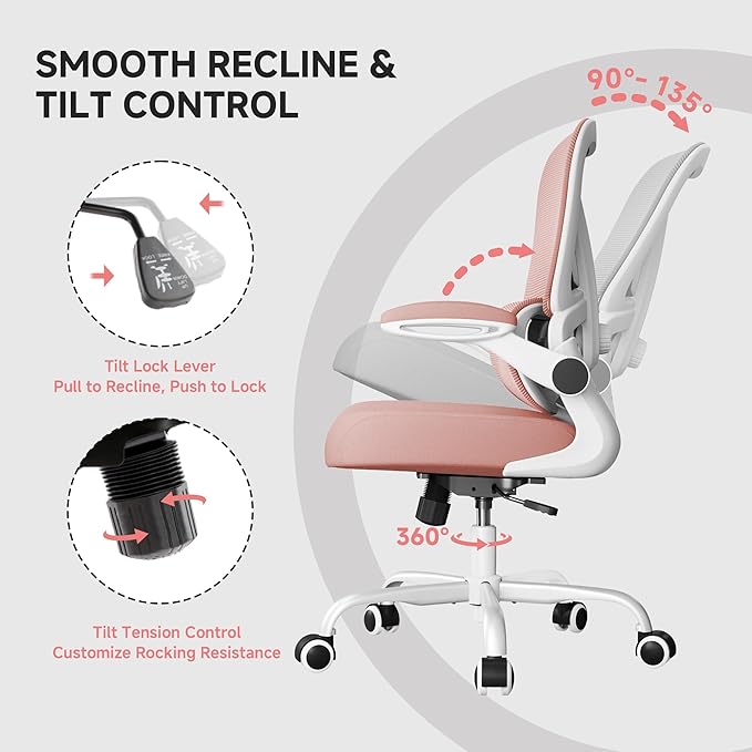 Mesh Office Chair, 330LBS Ergonomic Comfy Desk Chair with Adjustable Lumbar Support, Executive Computer Chairs for Home Office, Pink