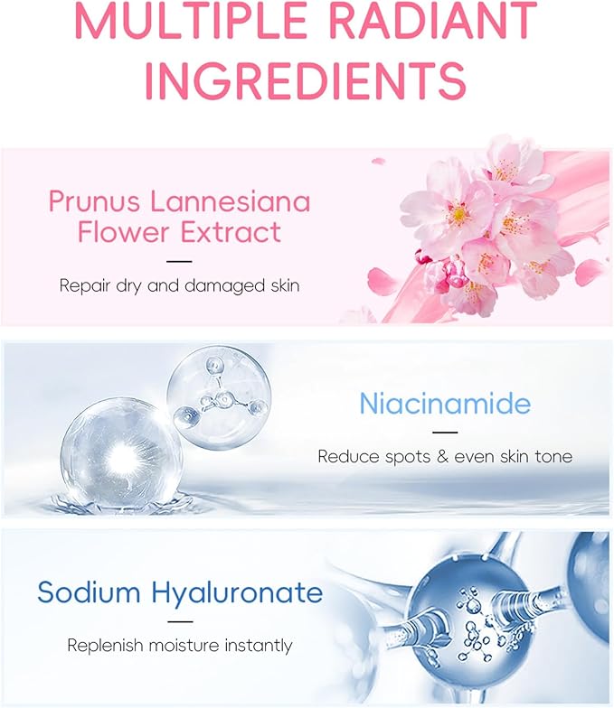 Hydrating Face Toner with Vitamin C & Cherry Blossom - Dry, Sensitive Skin Moisturizing Sheer Water, Korean Pads Toner Refining Pores, Glassy Skin Radiance (160ml/5.63fl.oz)