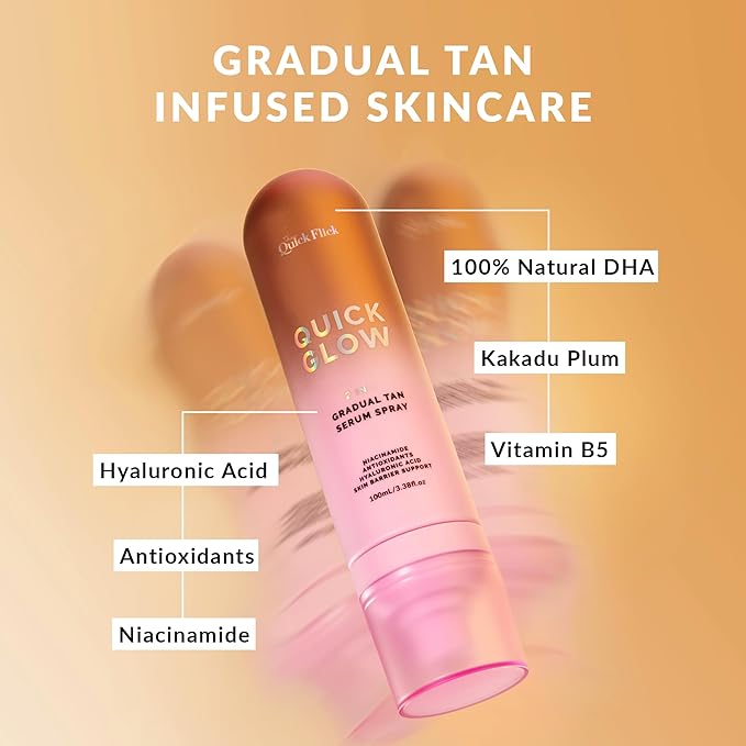THE QUICK FLICK 2-In-1 Gradual Face Tanner Serum Spray | Natural Quick Glow with Hyaluronic Acid, Vitamin B5 & Niacinamide | Vegan, Fast-Drying, & Hydrating Mist for All Skin Types (3.38 Fl Oz.)