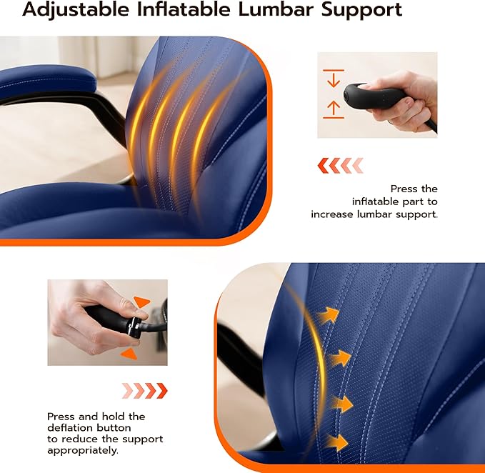 Office Desk Chair, Ergonomic Computer Chair with Padded Flip-Up Arms and Adjustable Lumbar Support, PU Leather Executive Chair with Tilt Lock and 360° Swivel Rolling Wheels for Work, Study