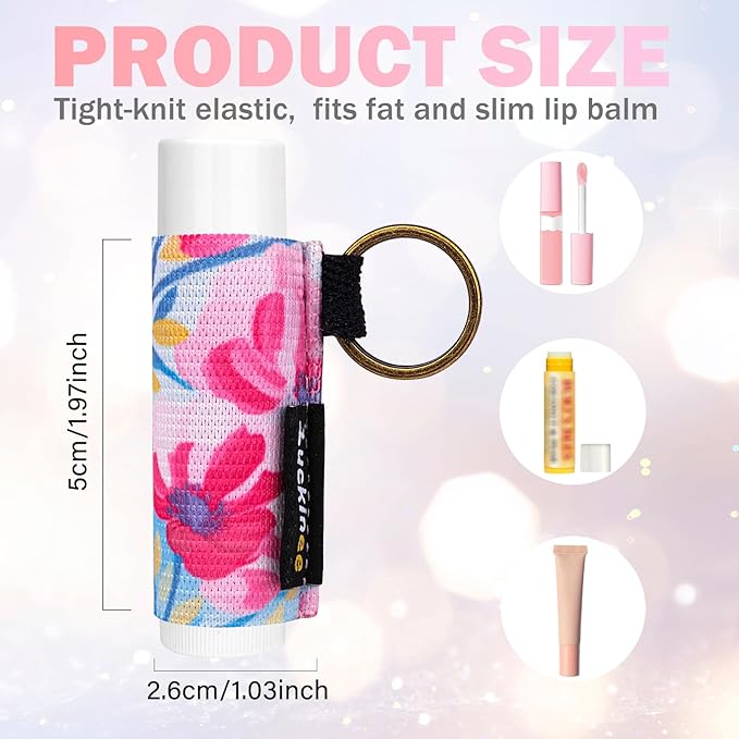 6PCS Lip Balm Holder Keychain, Christmas Stocking Stuffers Gifts, Lip Gloss Holder Key Chains Women Cute Lipstick Holder Lip Balm Pouch Keychain Compatible with ChapStick,Burt's Bees,LANEIGE,Aquaphor