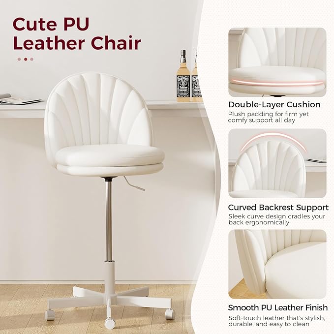 GTPLAYER Small Ergonomic Tall Office Chair, Computer Desk Chair with Wheels Versatile Height Use: Office to Bar Stools (or Standing Desk), Vanity Chair with Back PU Leather Shell Design for Gift