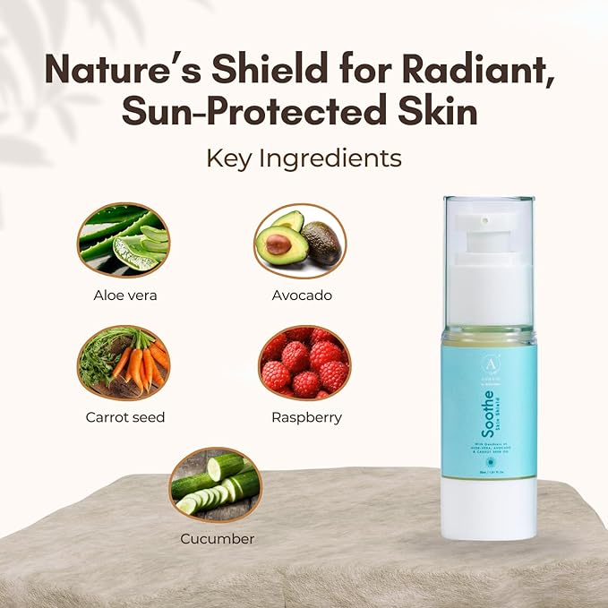ADHYAY Soothe Natural Sunscreen with Red Raspberry Seed Oil, Carrot Seed Oil, Avocado & Aloe Vera – Chemical-Free Broad Spectrum Sun Protection for Face & Body – Non-Greasy, Travel Size – 30ml