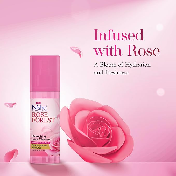 Nisha Professional Refreshing Face Cleanser with Organic Rose Water 120ml | Gulab Jal Cleansing Water for All Skin Types | for Women & Men | Alcohal Free | Cleanse, Refresh & Moisturize