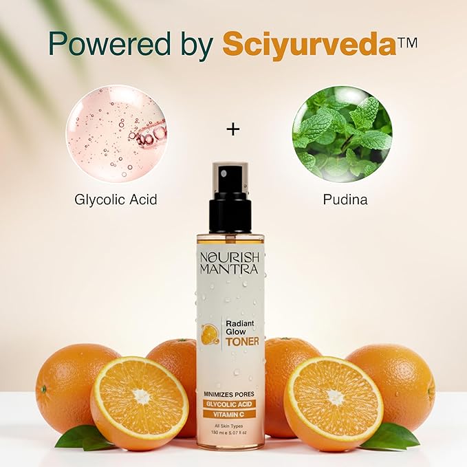 Nourish Mantra Radiant Glow Face Toner/Formulated with Vitamin C, Glycolic Acid, and Vitamin B5 for Glowing Skin & Pore Tightening Toner/Men & Women -150ml