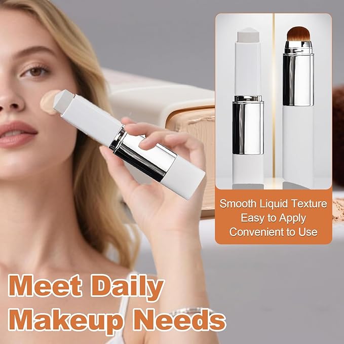 Blanc Cover Cream Stick - Korean Color-Changing Foundation Stick with Detachable Brush, Buildable Coverage, Hydrating Makeup for Flawless & Smooth Skin, Tattoo Cover Up Makeup (lvory white)