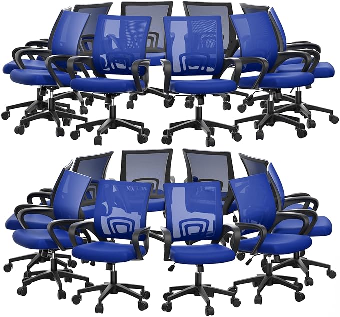Magshion Ergonomic Office Chair 20 Pack, Mid-Back Mesh Desk Chair, Adjustable Swivel Computer Chair with Lumbar Support & Breathable Backrest for Gaming, Work, Study, 300 Lbs Capacity, Navy Blue
