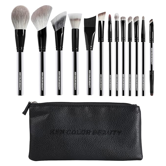 KENCOLOR Makeup Brush Set Professional with Case – Premium Natural Hair Bristles Make up Brushes & High-End Soft Synthetic, Acrylic Handle, Dense & Non-Absorbent, for Flawless Application