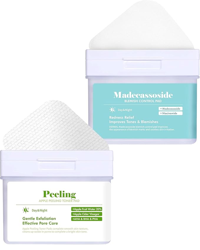 DERMAL Apple Peeling Toner Pad + Madecassoside Blemish Control Pad Bundle