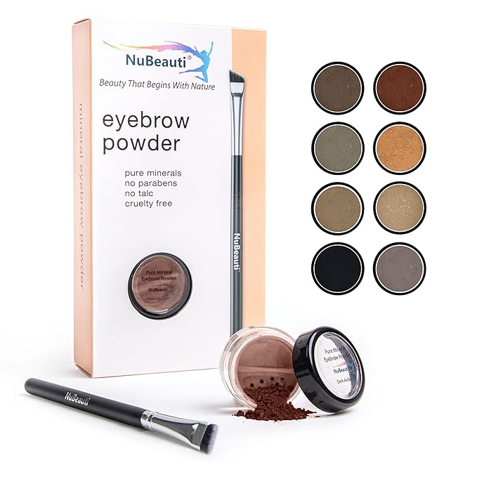 Mineral Eyebrow Powder by NuBeauti - Natural Brow Makeup Kit with Angled Contour Brush for Precision Sculpting to Color Eyebrows Precisely for Beautiful Perfect Professional Brows - (Dark Auburn)