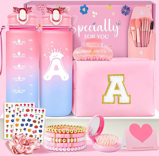 Easter Basket Stuffers Initial Makeup Bag - Easter Birthday Gifts for Girls 4 5 6 7 8 9 10 11 12 Year Old Teen Girls, Personalized Teen Girl Gifts- Cute claw clips for Kids Toddler (Pink A)
