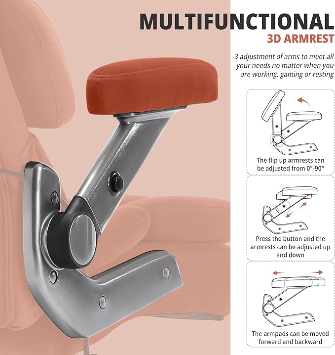 Big and Tall Office Chair 700lbs- Fabric High Back Executive Computer Chair with Adjustable Lumbar Support 3D Flip Arms Plus Size Rubber Wheels- Extra Wide Large Desk Chairs, Heavy Duty Metal Base