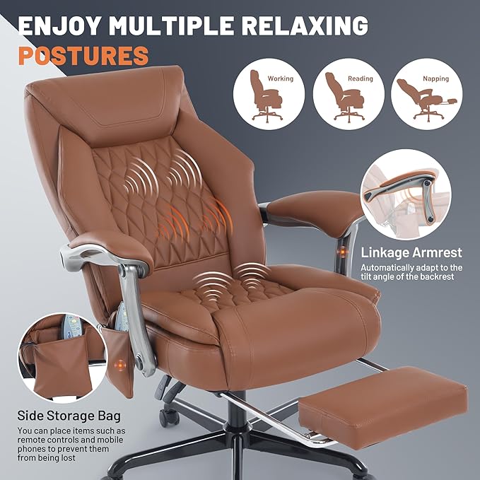 Massage Office Chair with Heating Function & Footrest, 6-Point Vibration, Ergonomic Executive Reclining Desk Chair with Padded Seat for Relaxation, Comfort & Stress Relief