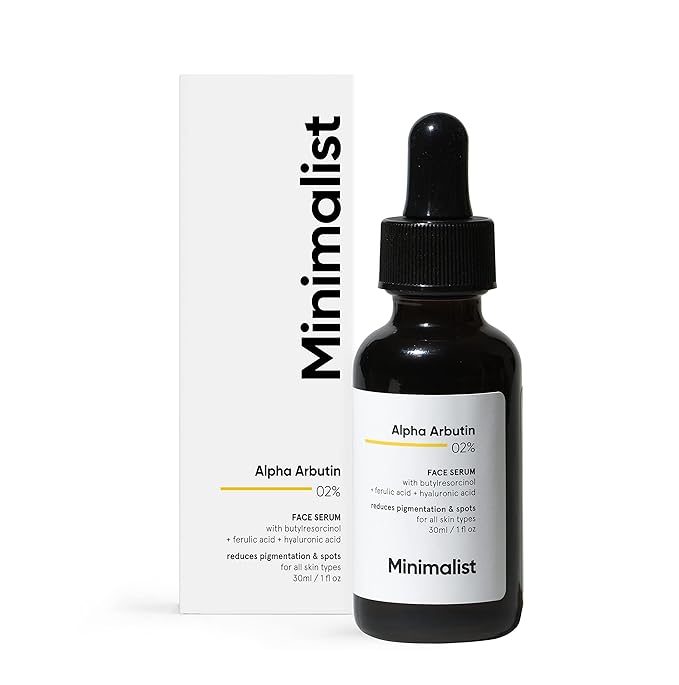 Minimalist Dark Spots Removal Serum with 2% Alpha Arbutin for Hyperpigmentation | Reduces Blemishes, Acne Marks & Tanning with Hyaluronic Acid & Butylresorcinol | For Women & Men | 1FL OZ/30 ml