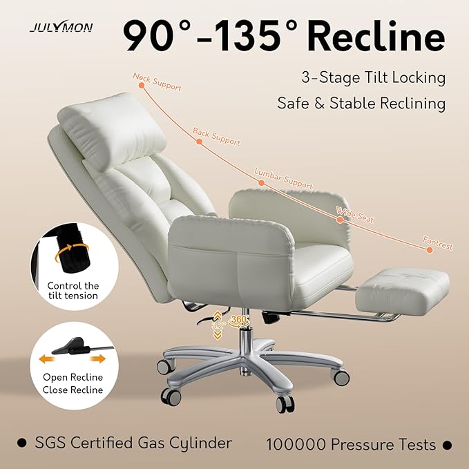 Cross Legged Office Chair with Pets Friendly Arms, Plus Size Criss Cross Desk Chair, Big and Tall Office Chair with Foot Rest, Reversible Armrests & Wide Seat, Cream White
