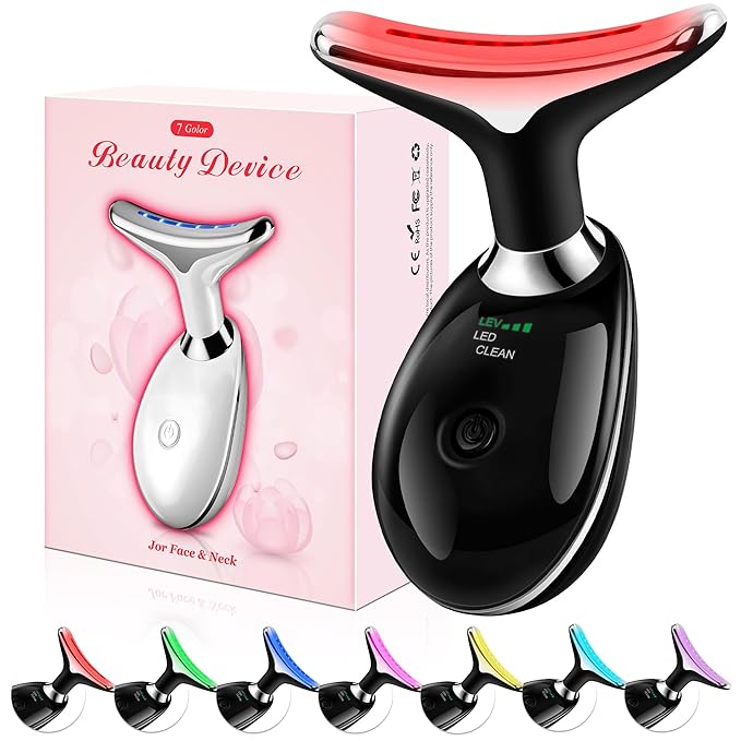 Red-Light-Therapy-for-Face, Facial Massager Wand with 7 Color - Birthday, Christmas, Mothers Day, Valentines Day, Self Care Gifts for Her Women Mom Best Friend Wife Teacher (Black)