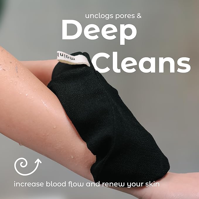 MainBasics Exfoliating Gloves for Shower - Korean Body Scrub Mitts for Dead Skin, Deep Cleansing, Spray Tan Prep & KP Treatment (2 Pack)