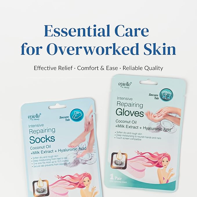Epielle Intensive Repairing Foot Mask 6 Pairs, Soften with Coconut Oil & Milk Extract, Deep Moisturizing Socks for Dry, Cracked Feet, Self Care Gifts for Women, Spa Kit, Easter Basket Stuffers