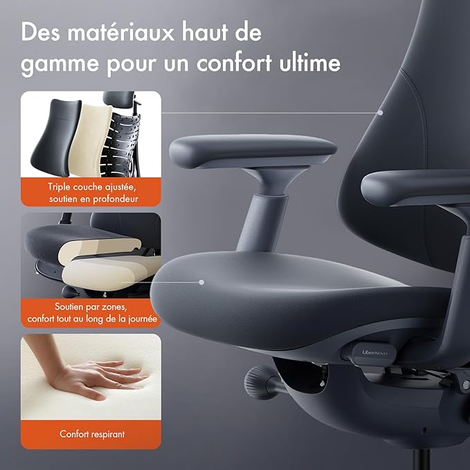 LiberNovo Dynamic Ergonomic Desk Chair + StepSync Footrest + Extra Battery Bundle - Comfy Home Office Chair with Adaptive Lumbar Support, 160° Recline & Built-in Spine Stretch, Gray+48cm