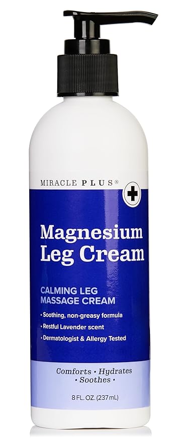 Miracle Plus Magnesium Cream For Leg Relief | Magnesium Lotion Calming Leg Cream Herbal Moisturizer Topical Body Butter Soothes + Calms Sensations, Itching, & Shaking, 8 Oz