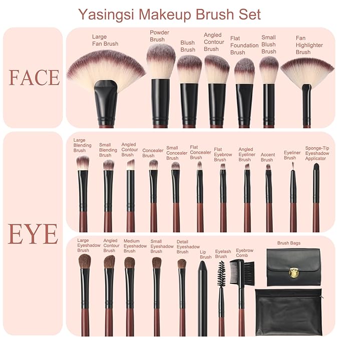 Makeup Brushes Set 26-Piece Makeup Brushes Premium Synthetic Foundation Powder Concealer Blush Eyeshadow Contour Professional Makeup Brush Set with 2 Brush Bags (Makeup brush set with bags)