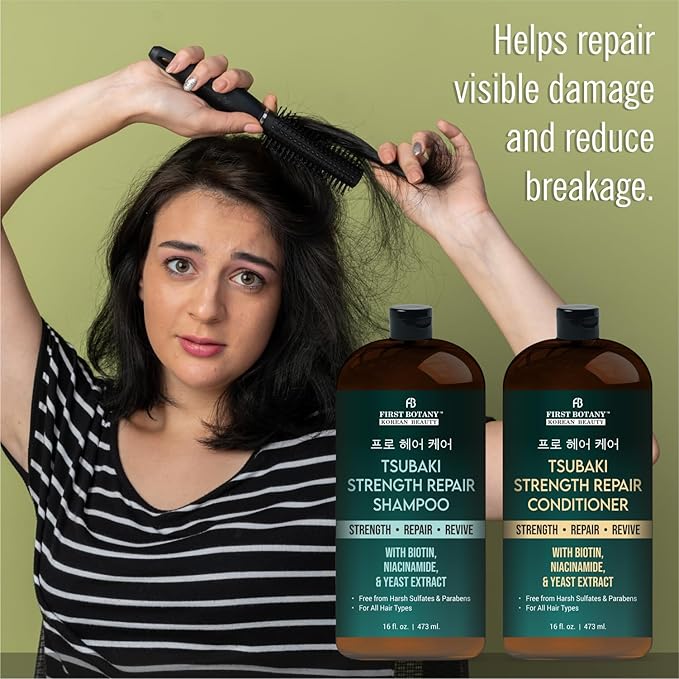 Tsubaki Strength Repair Shampoo & Conditioner Set – With Tsubaki, Biotin, Niacinamide & Yeast Extract - Revives Damaged Hair Promotes Hair growth – Sulfate & Paraben Free for All Hair Types 16 fl oz