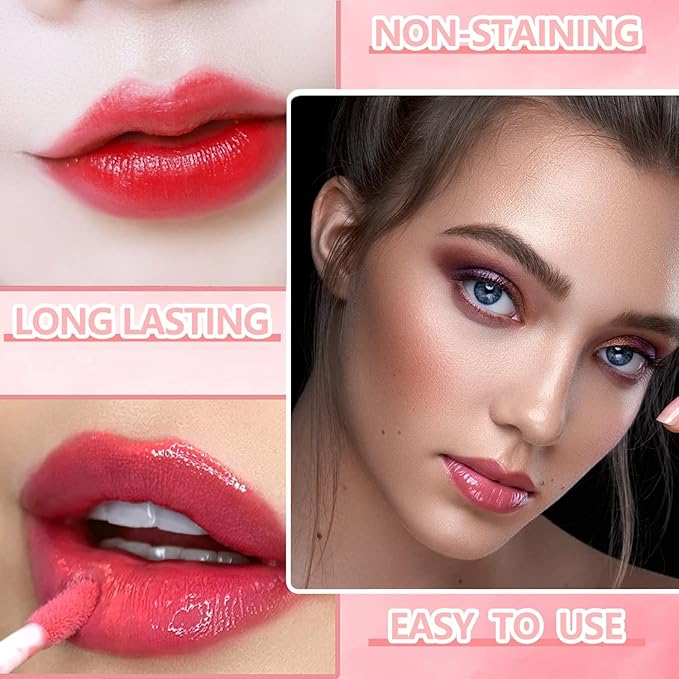 Eakroo 6 Colors Lip Tint Stain Set, Korean Lip Tint Mini Liquid Lipstick for Women, Lip gloss for Girls, Cute Stuff, Blush for Cheeks, Long Lasting, Non-Stick Cup, High Pigment