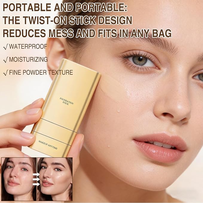 Luminous Dual-Ended Concealer Foundation Stick,Korean Full Coverage Foundation Stick,3-In-1 Long-Lasting Foundation with Concealer & Brush,Sweat-Resistant Finish for All Skin Types(#2 Skin Tone)