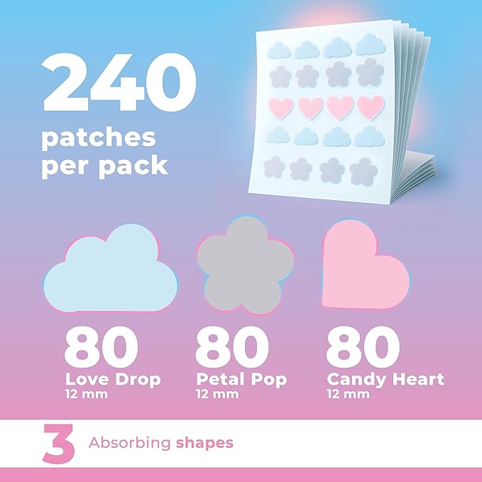 Pimple Patches for Face Cute (Hearts, Clouds Pink and Blue), Zit Patches Star Sticker 240 pack