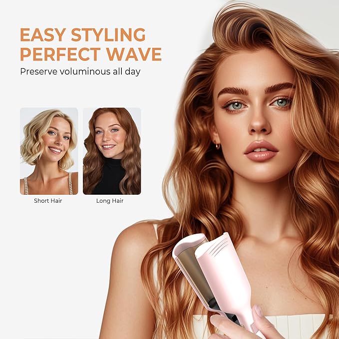 Waver Hair Tool,Mini Waver Curling Iron，Curling Iron Hair Crimper Waver，Ionic Deep Waver Curling Wand with Ceramic 2 Barrel for Women，Double Voltage, Easy to Use, Pink, 1.25 Inch
